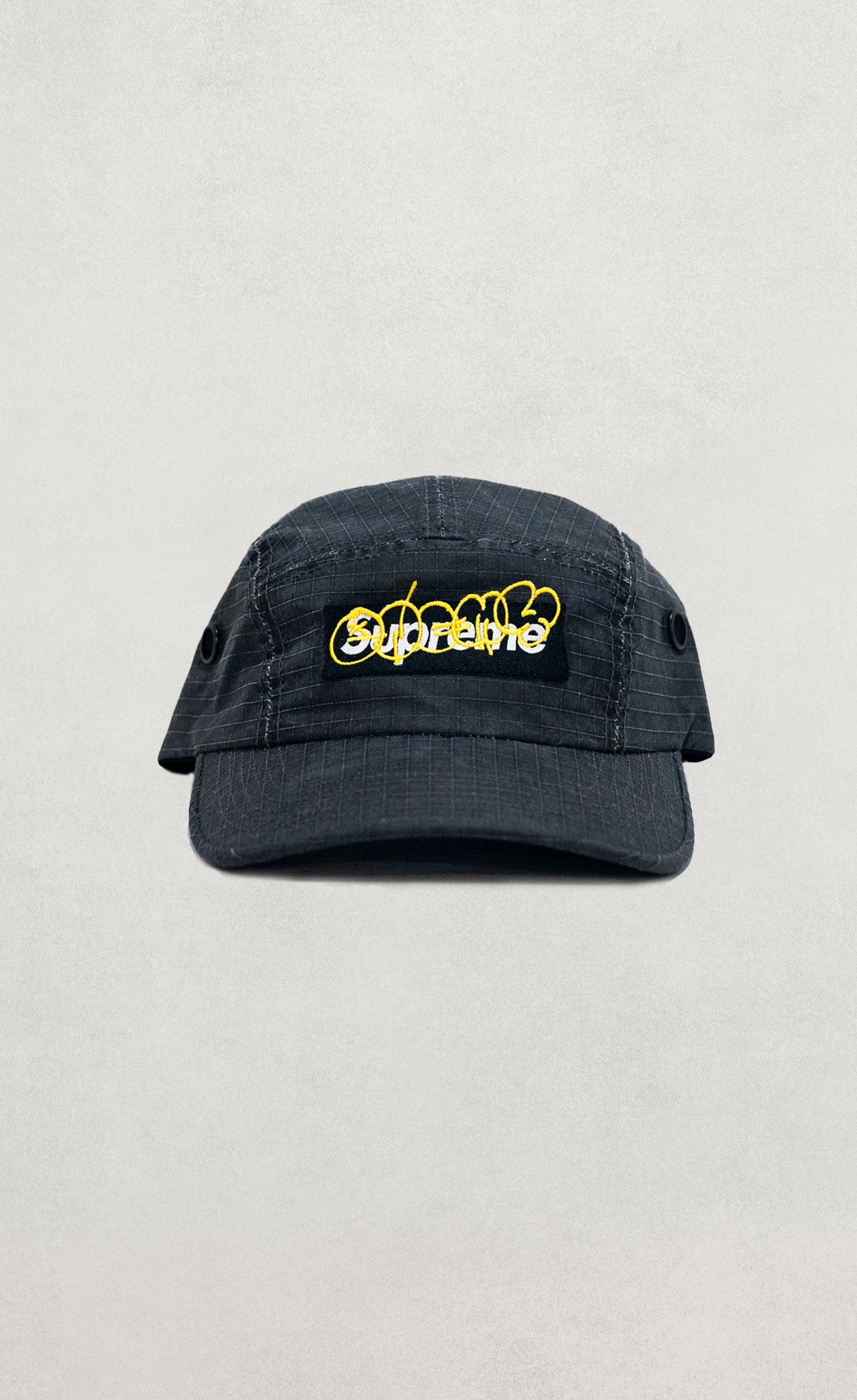Black S̷u̷p̷r̷e̷m̷e̷ x Enemy of the State Ripstop Tagged Box Logo Hat