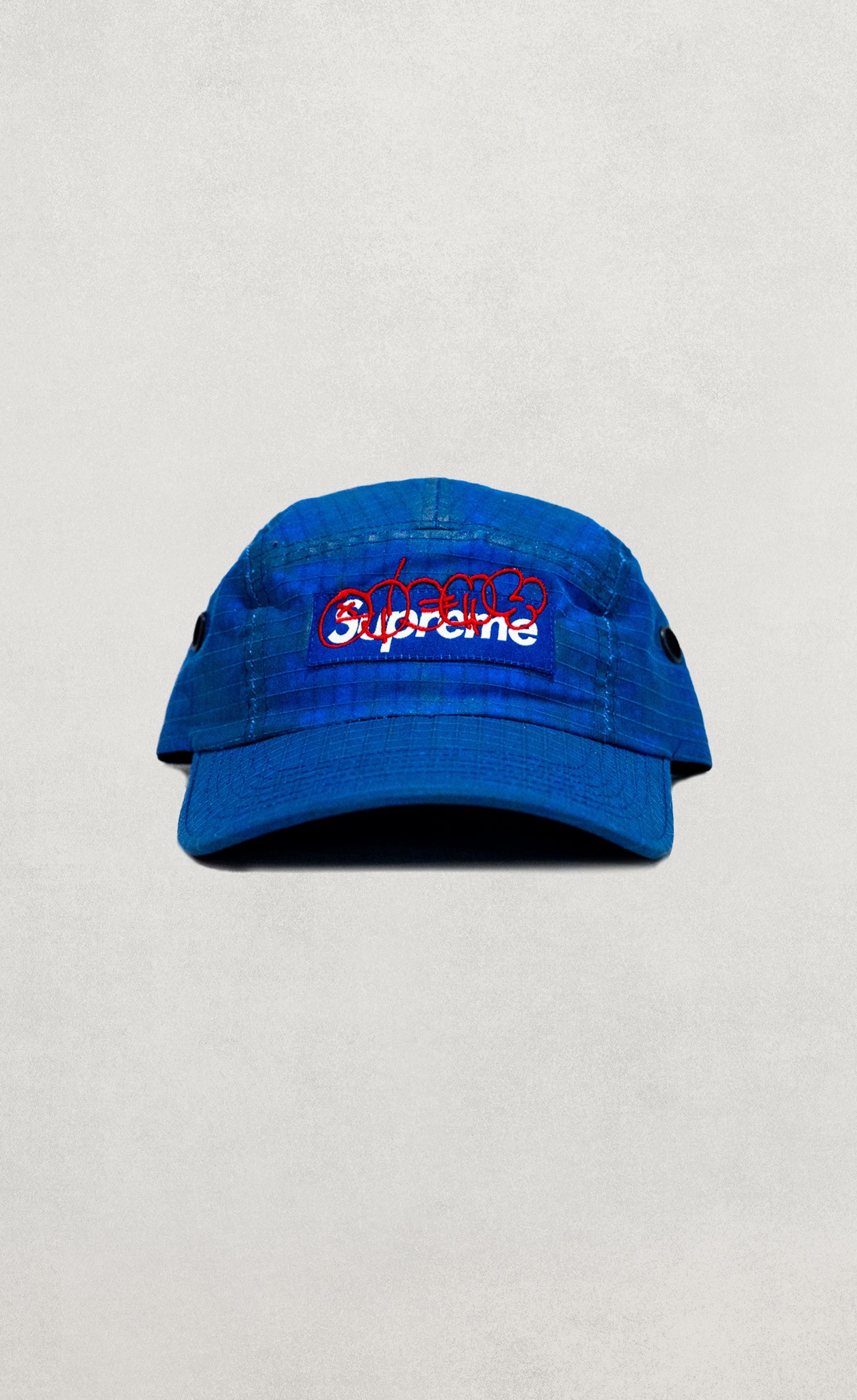 Blue S̷u̷p̷r̷e̷m̷e̷ x Enemy of the State Ripstop Tagged Box Logo Hat