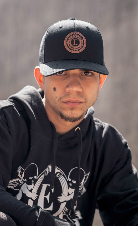 Structured 5 Panel Leatherette Patch Snapback Hat