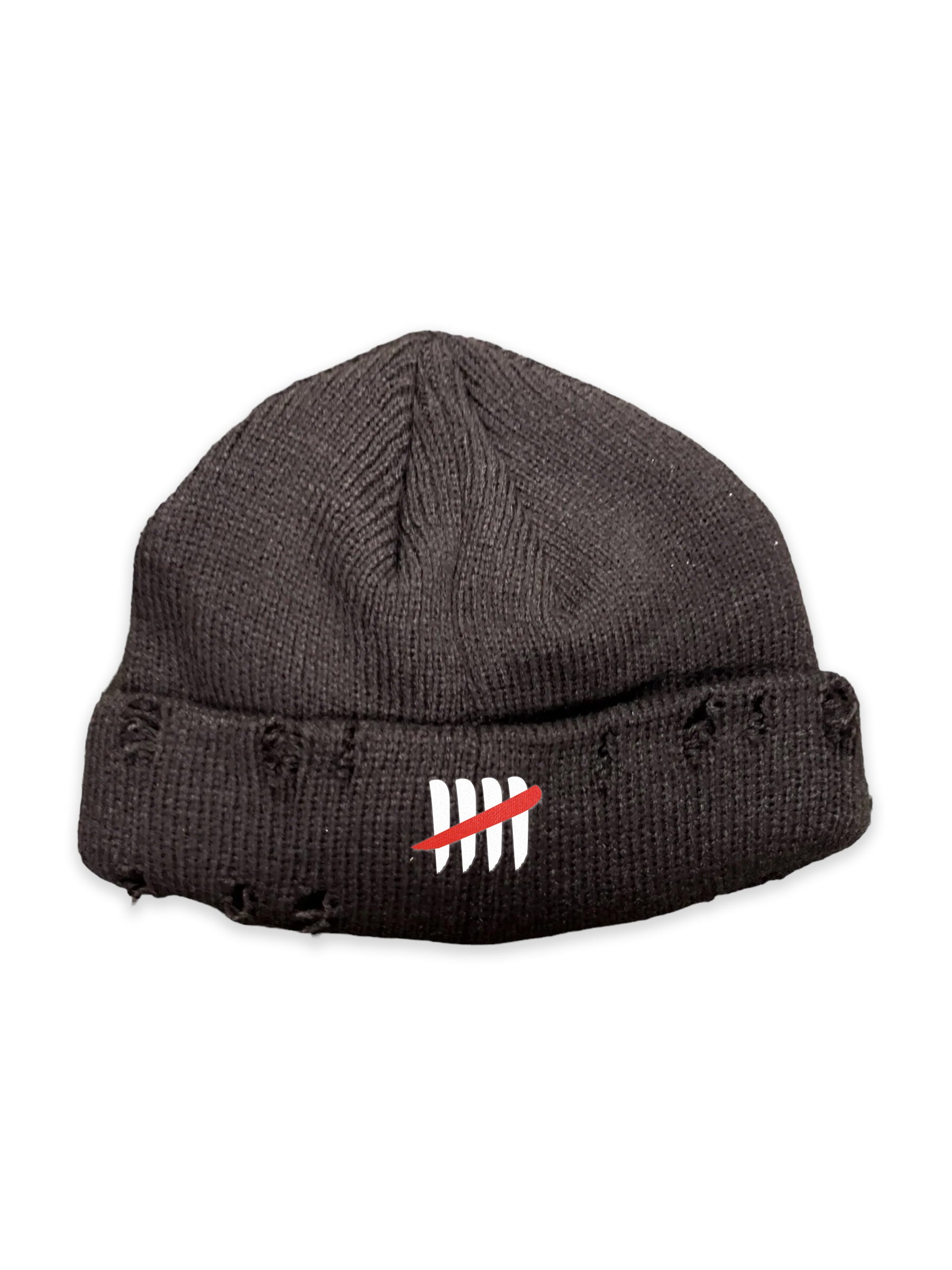Distressed Embroidered Hash Cuff Beanie