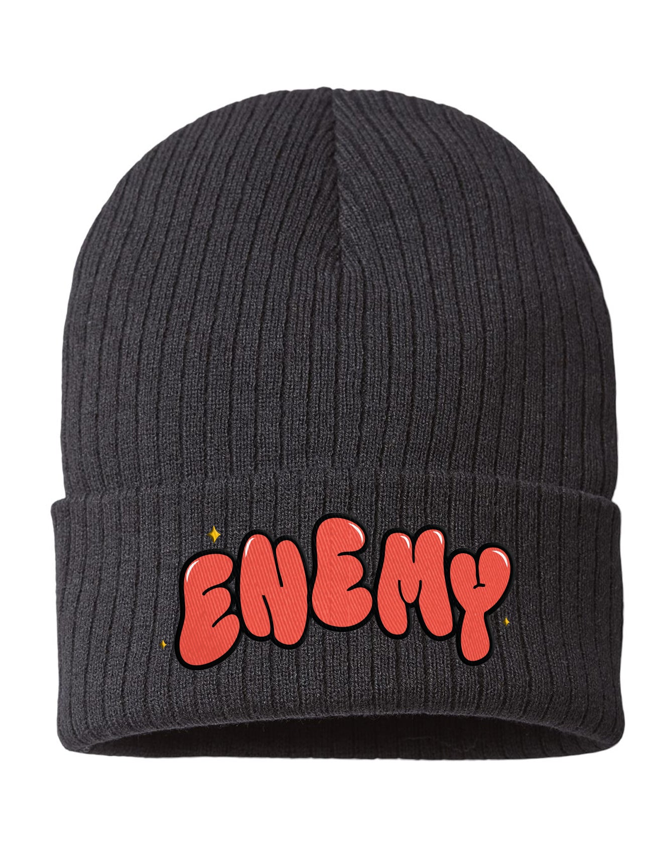 Enemy Bubble Embroidered Rib Cuffed Beanie