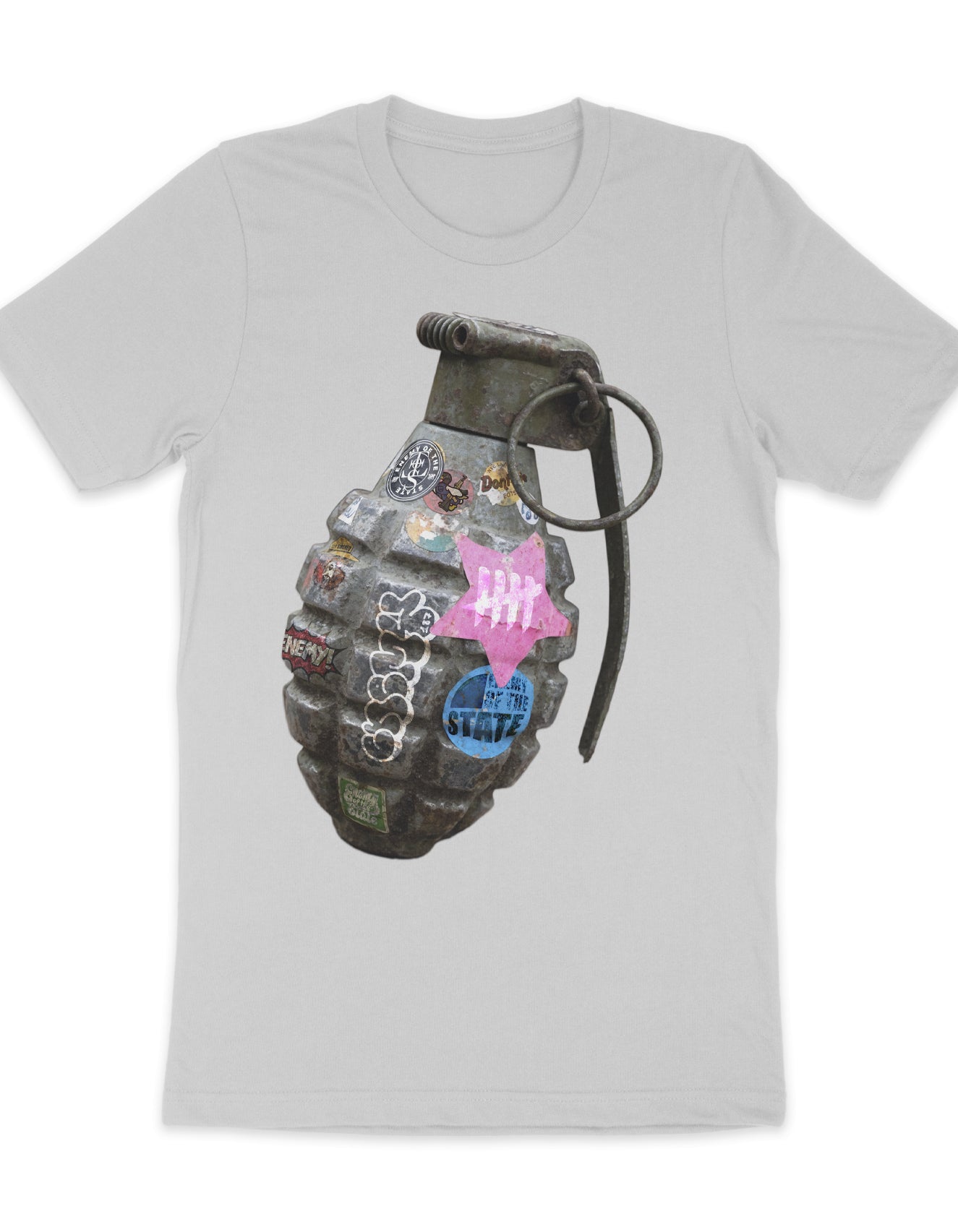 Fire in the Hole Sticker Bombed Grenade T Shirt