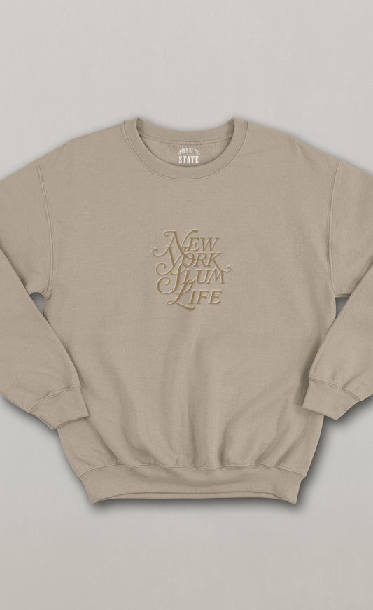 New York Slum Life Embroidered Heavyweight Crewneck Sweatshirt
