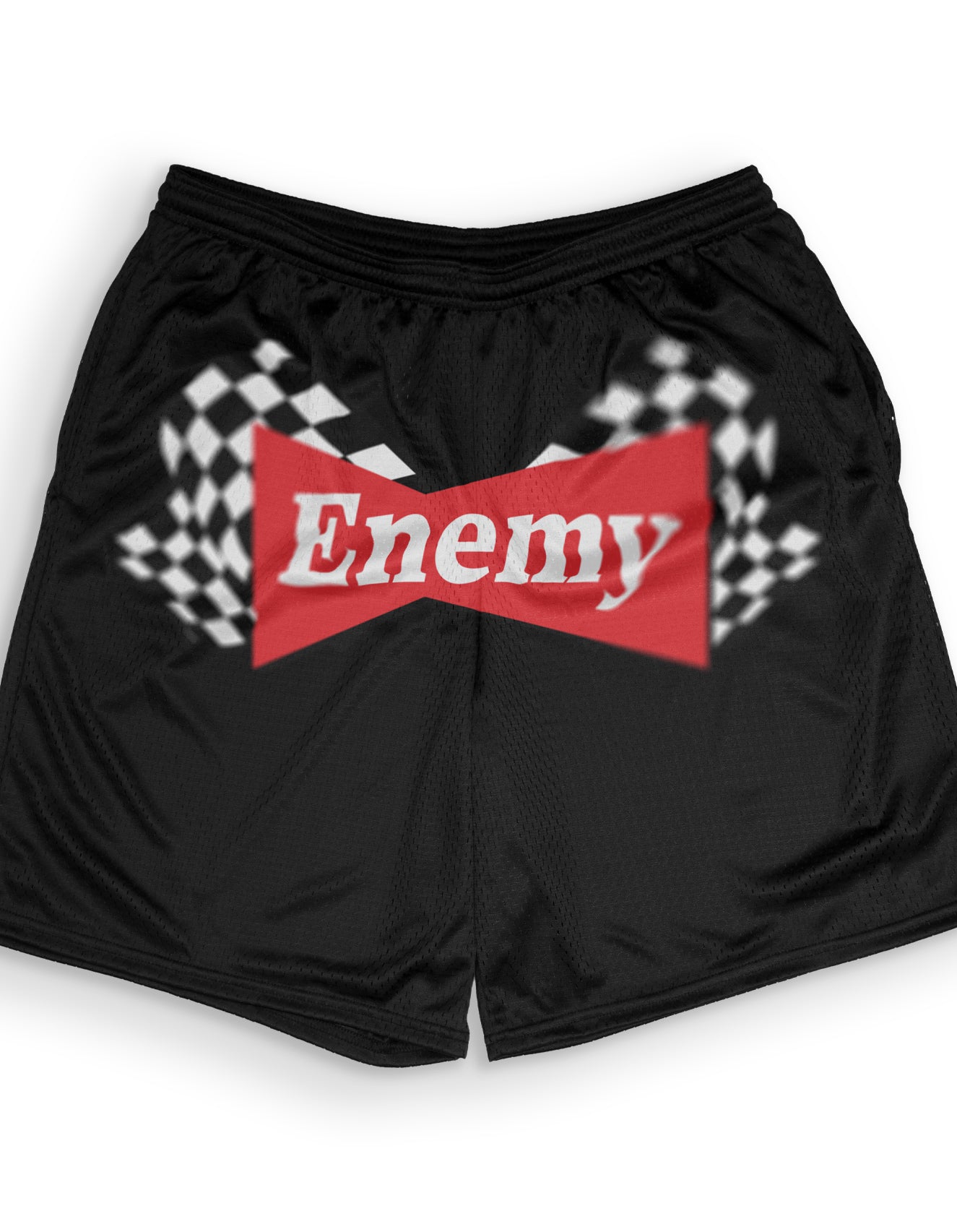 Blurred Enemy Racing Flag Mesh Shorts