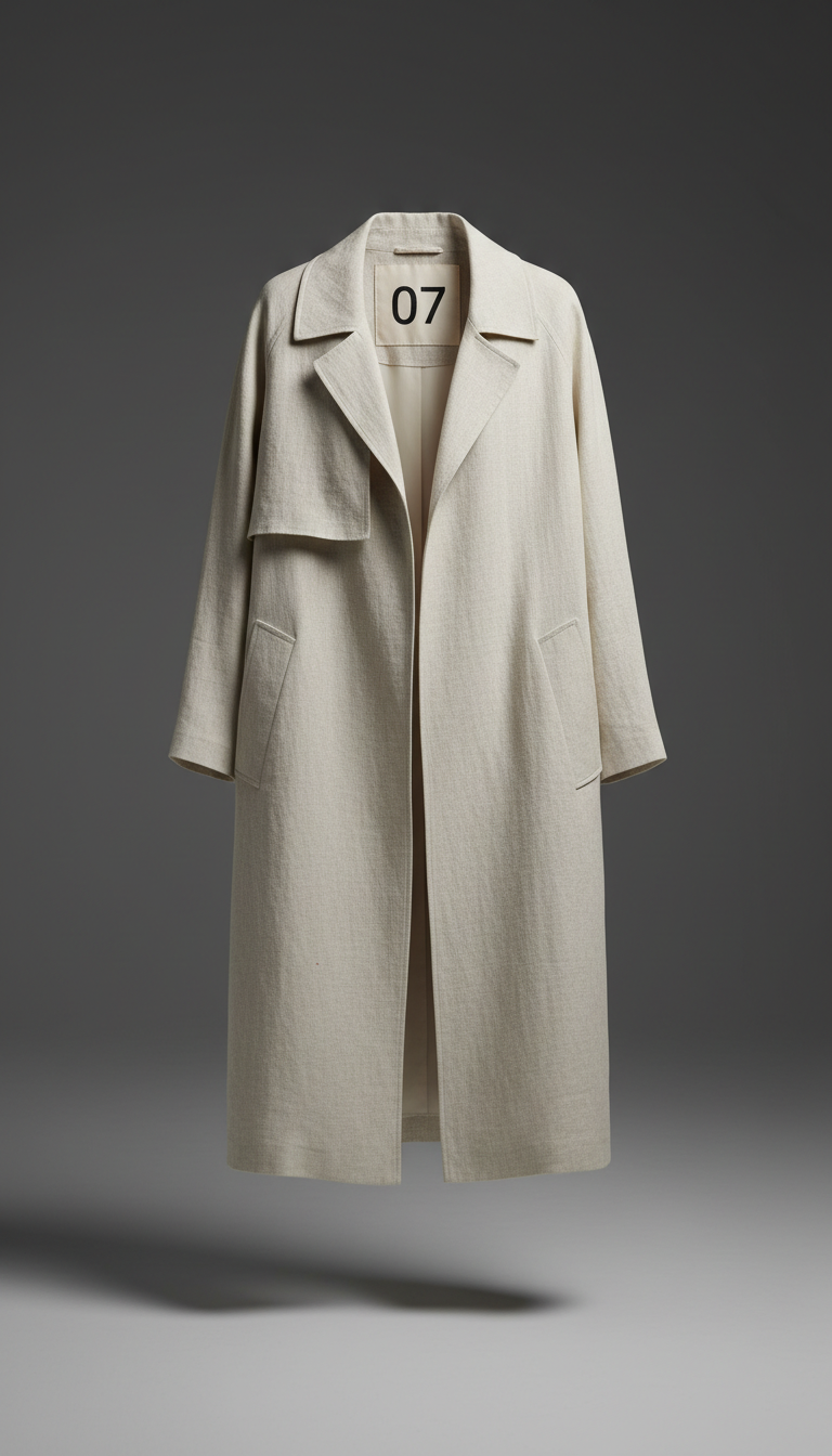 Oat Linen Trench Coat with Numbered Tag